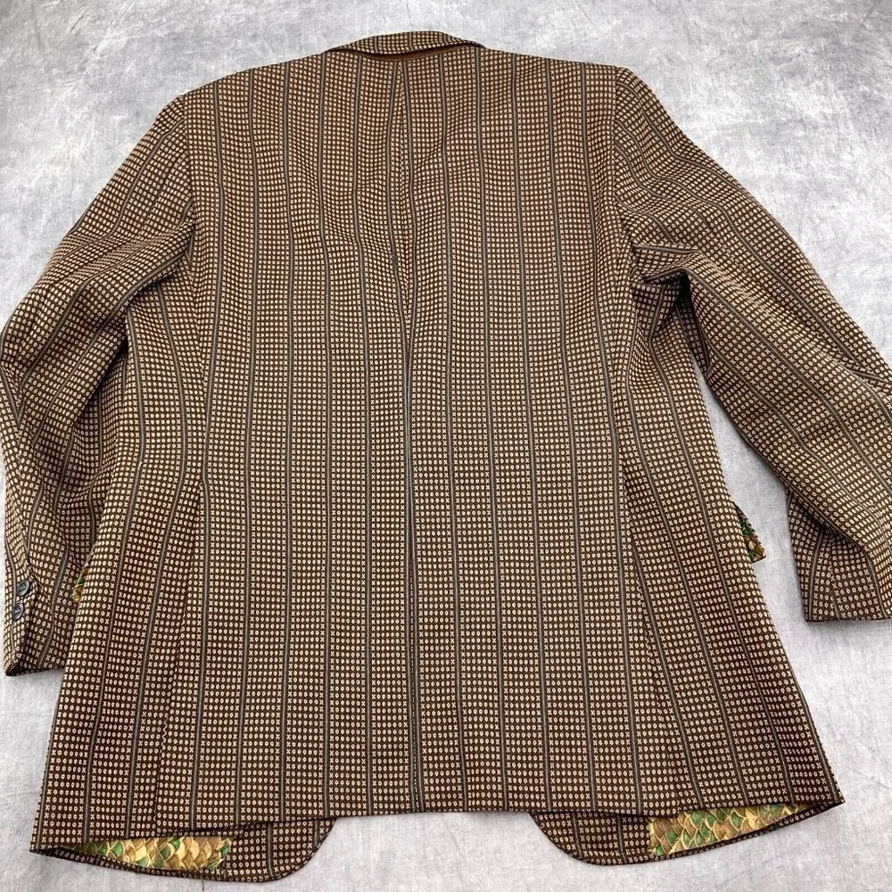 Cesare Larini Figlio Blazer Men 42 Brown Blue Geometric Stripe‎ 50s 60s USA VTG
